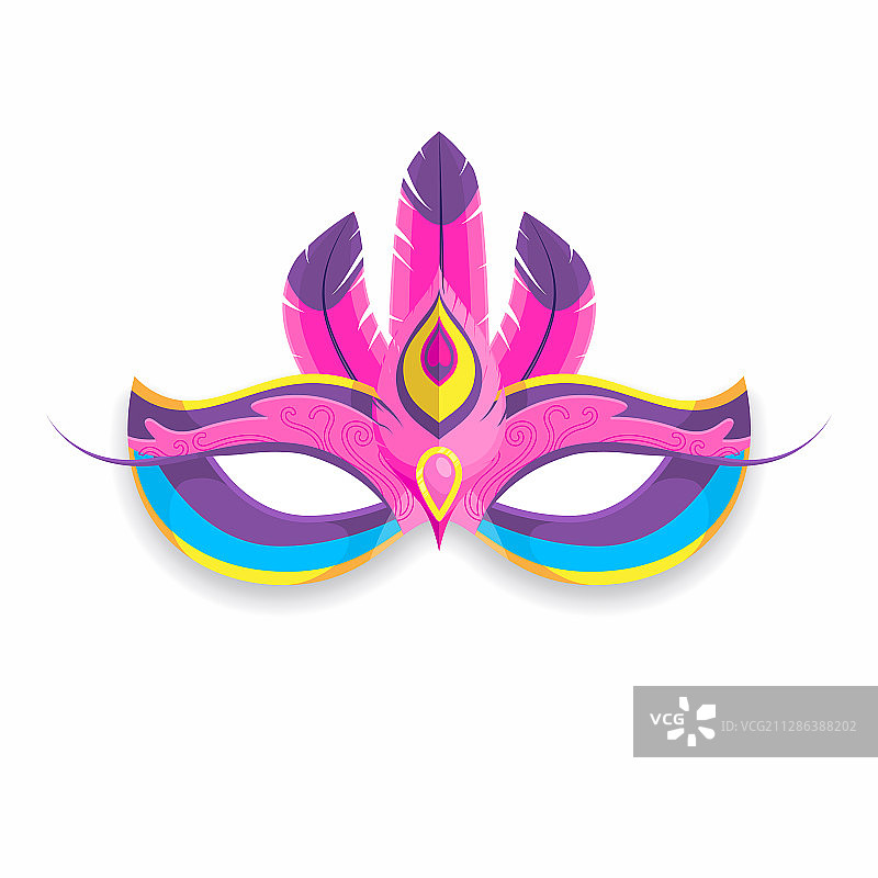 粉色巴西狂欢节面具与羽毛图片素材