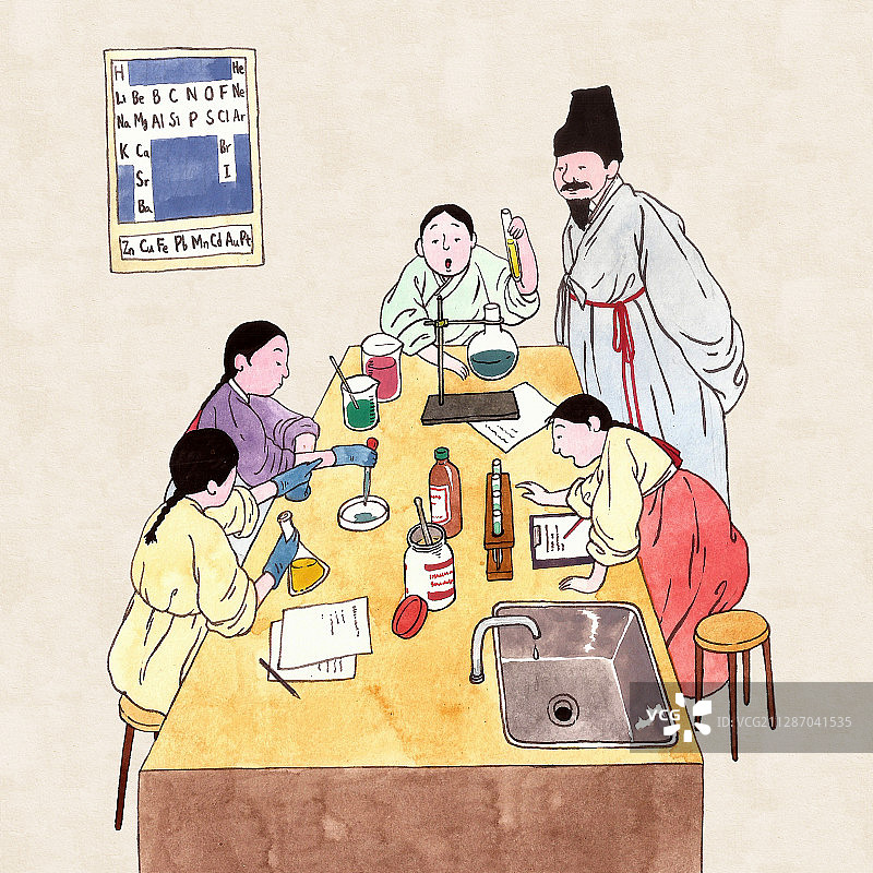 韩国复古波普艺术风格，传统教育概念插画007图片素材