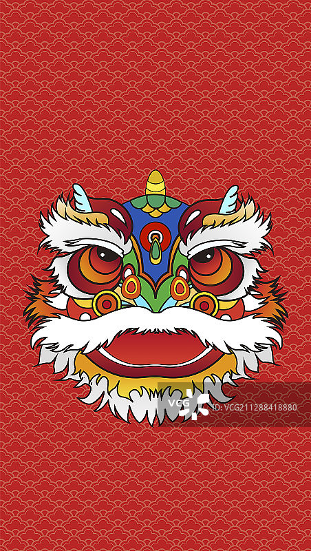 中国风红色背景的醒狮头像矢量插画图片素材