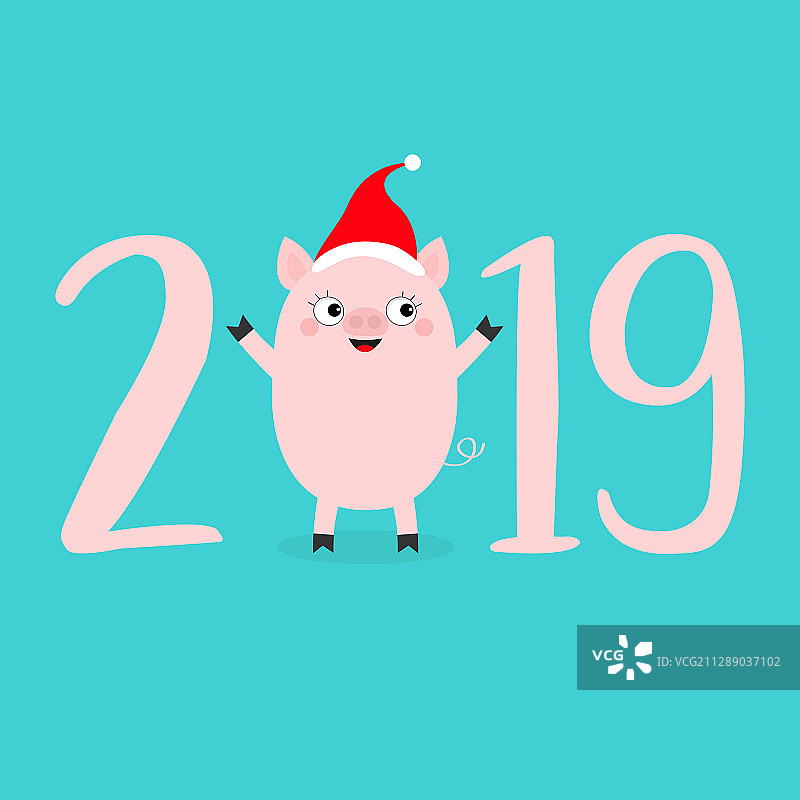 新年快乐，2019粉色文字可爱的bapig图片素材
