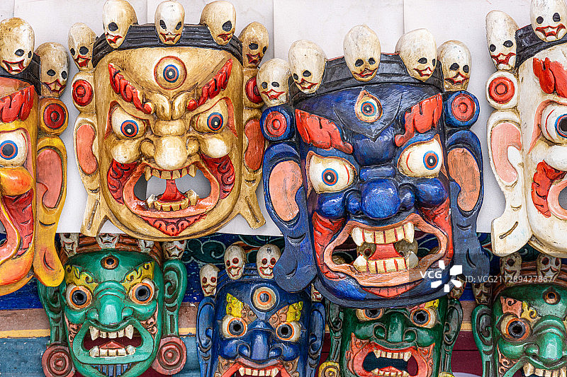 西藏人文建筑，民族面具图片素材