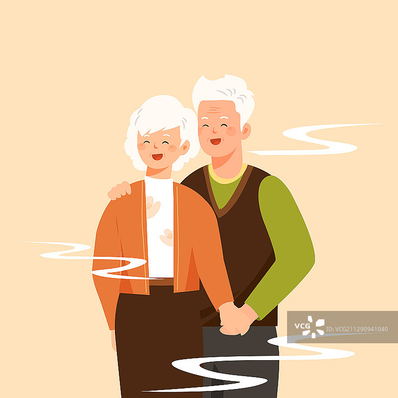 重阳节家人夫妻陪伴关爱老人出游旅行身体健康秋景风景矢量插画图片素材