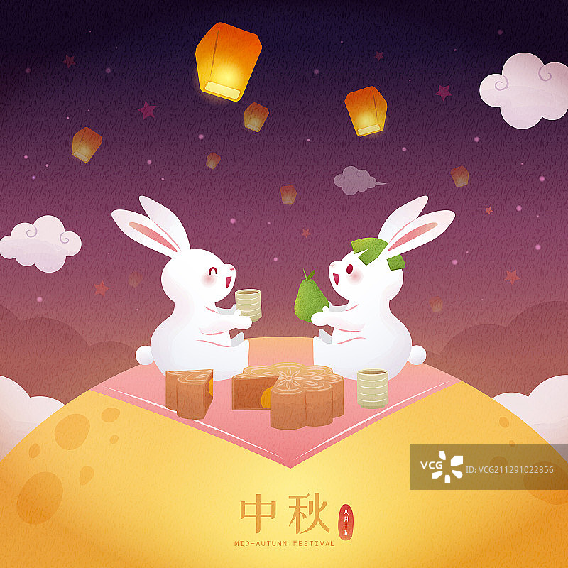 中秋节玉兔野餐贺卡图片素材