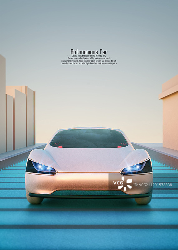 未来自动驾驶汽车的3D数字插图图片素材