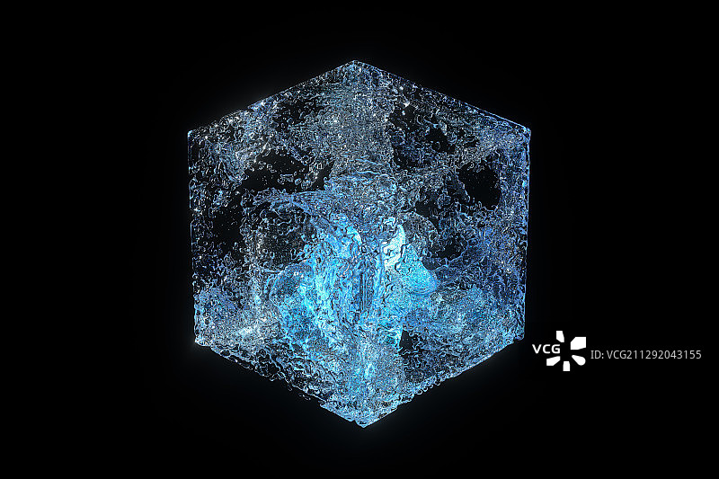 透明冰块中发光的粒子 3D渲染图片素材