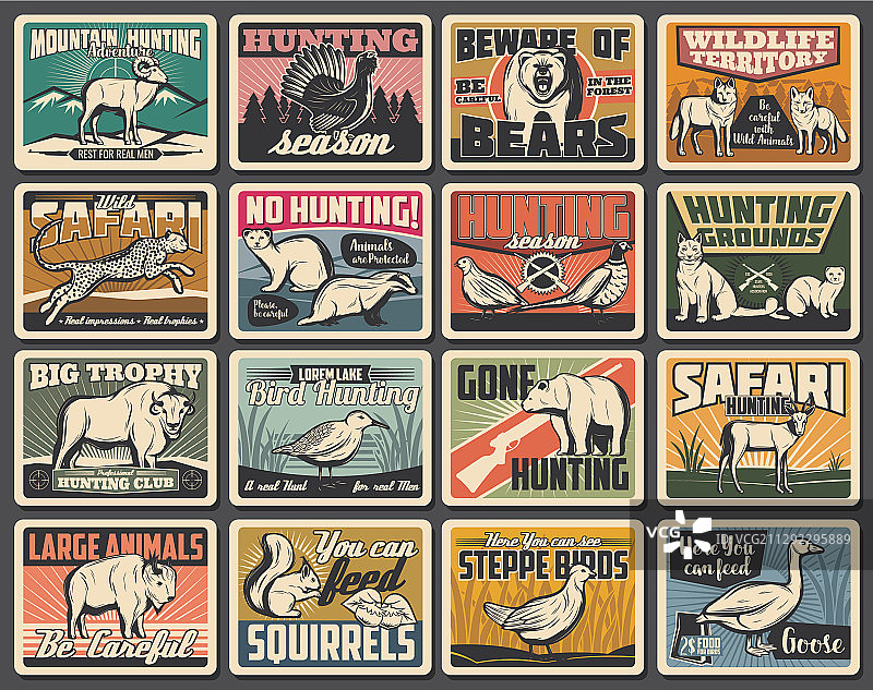 狩猎季节的复古海报上有野生动物图片素材