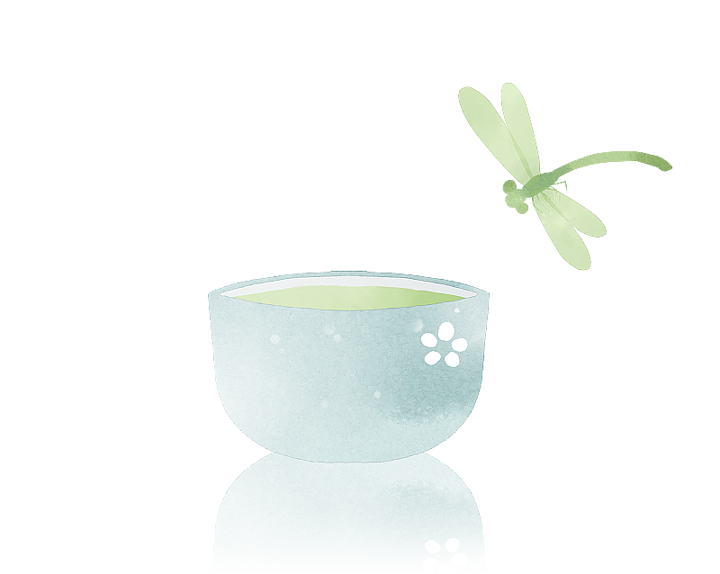 中国风插画元素蜻蜓茶杯图片素材