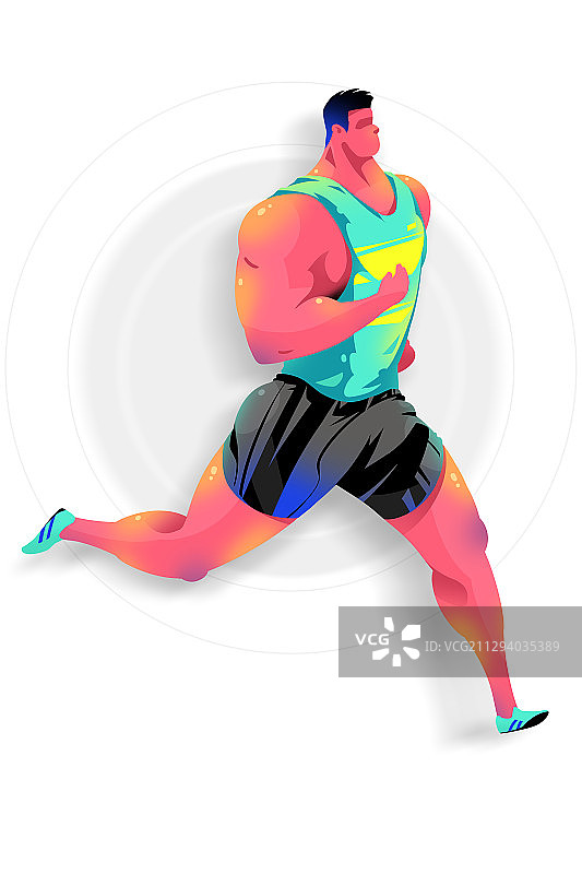 肌肉男穿背心短裤跑步的插画图片素材