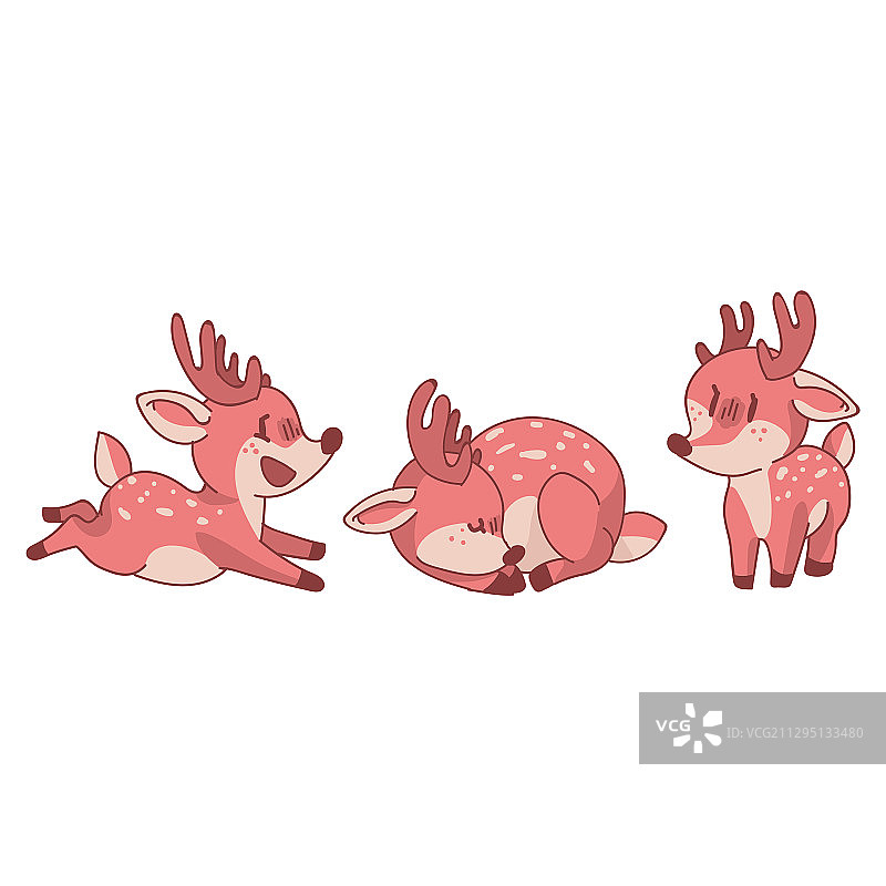 粉色可爱的小鹿动物套装图片素材