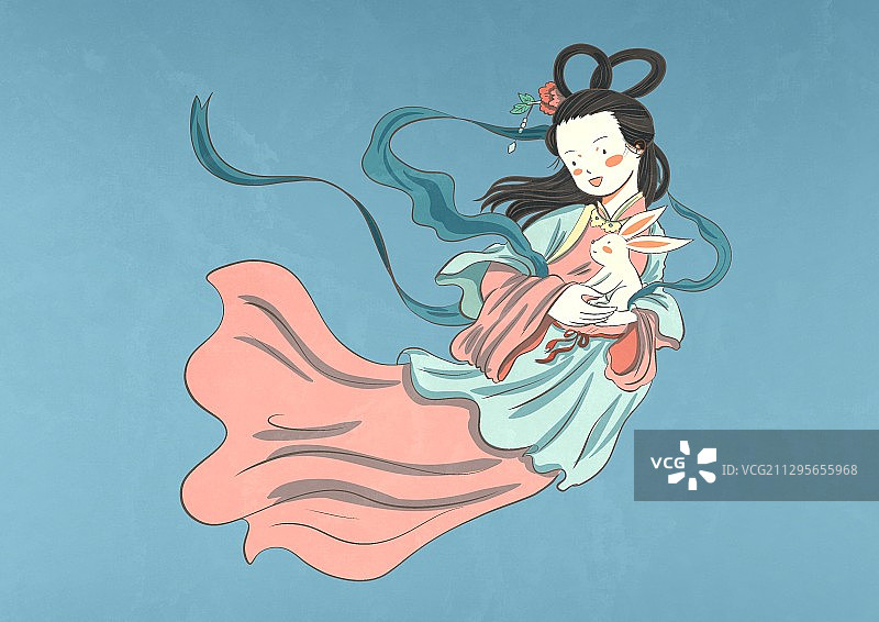嫦娥与玉兔-中秋节插画图片素材