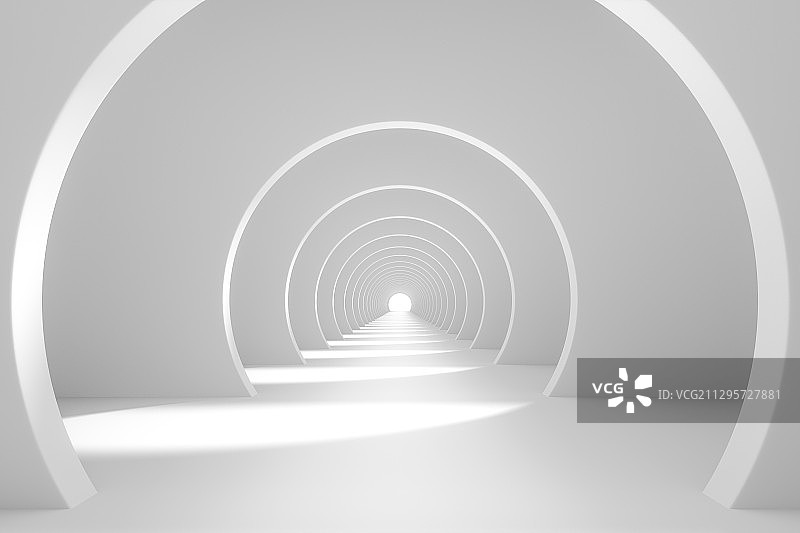 白色圆形隧道 3D渲染图片素材