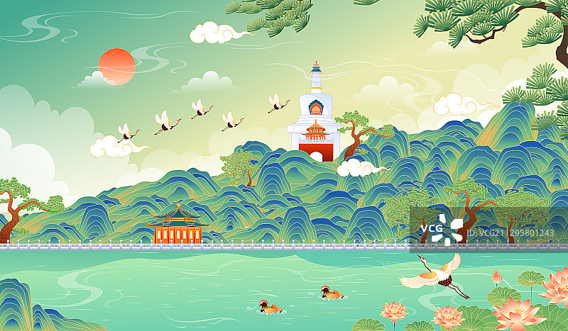 北京北海公园矢量插画图片素材
