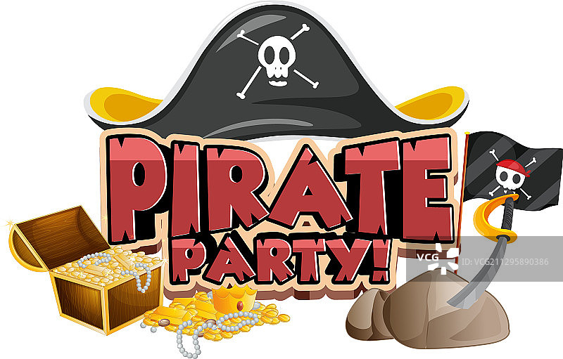 字体设计字海盗派对与帽子和图片素材