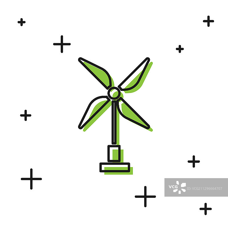 黑色风力涡轮机图标孤立在白色上图片素材