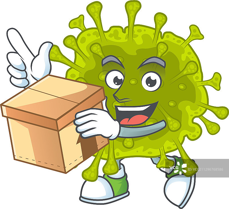 图标冠状病毒传播吉祥物风格与一个盒子图片素材