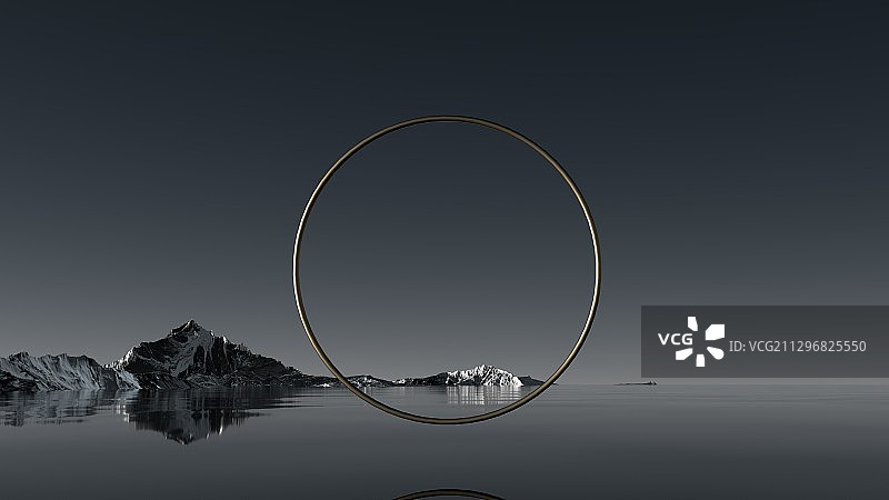 3D渲染夜间静谧的湖泊雪山自然场景图片素材