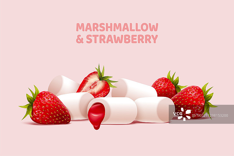 草莓棉花糖三维特写素材图片素材
