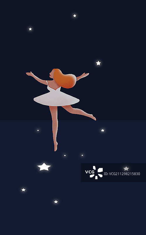 月色星空下跳舞的女孩插画图片素材