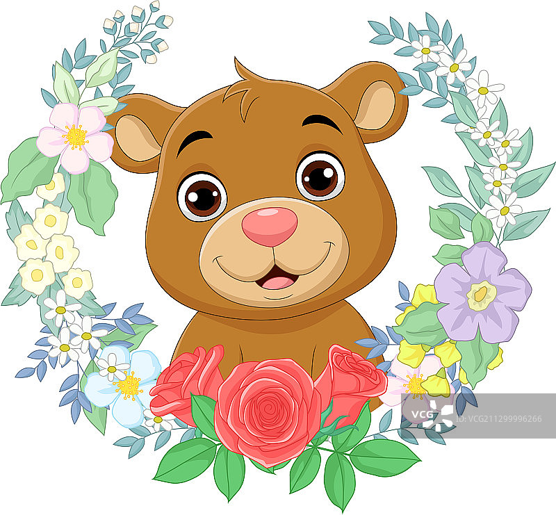 卡通熊与花卉背景图片素材