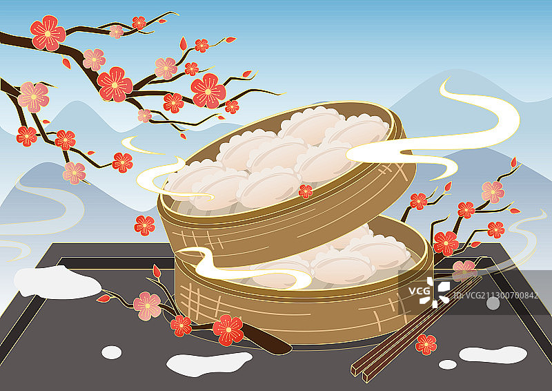 国风美食节日蒸饺饺子矢量插画图片素材
