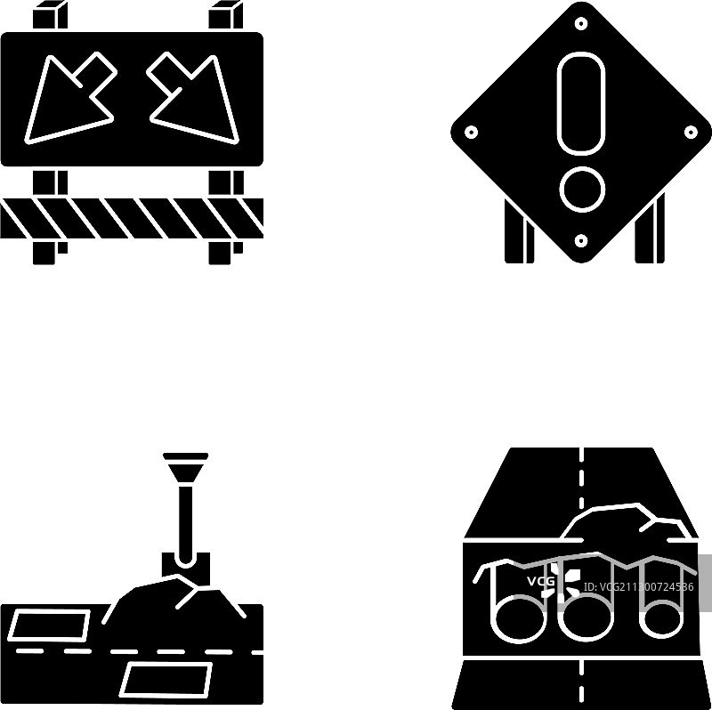 道路工程黑色象形文字图标设置在空白图片素材