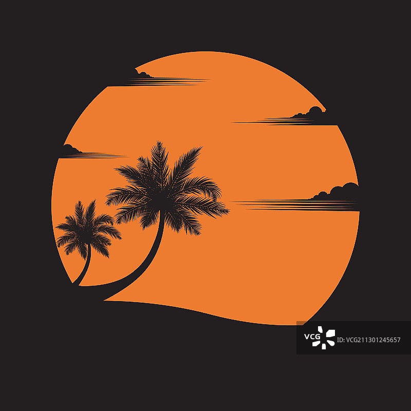 沙滩上的椰子树夕阳背景图片素材