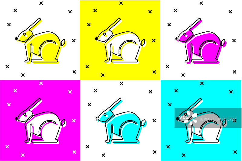 设置复活节兔子图标孤立的颜色图片素材