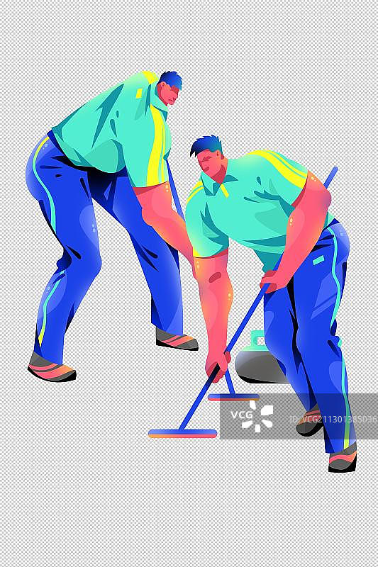 两男子运动员打冰壶的插画图片素材