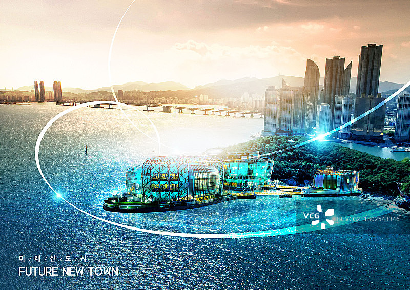 未来的城市和海洋图片素材