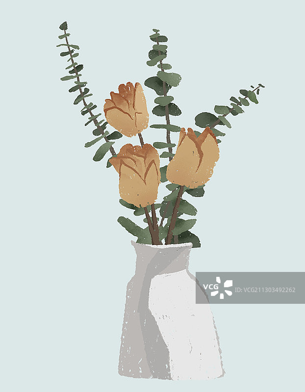 花瓶植物手绘插画竖版图片素材