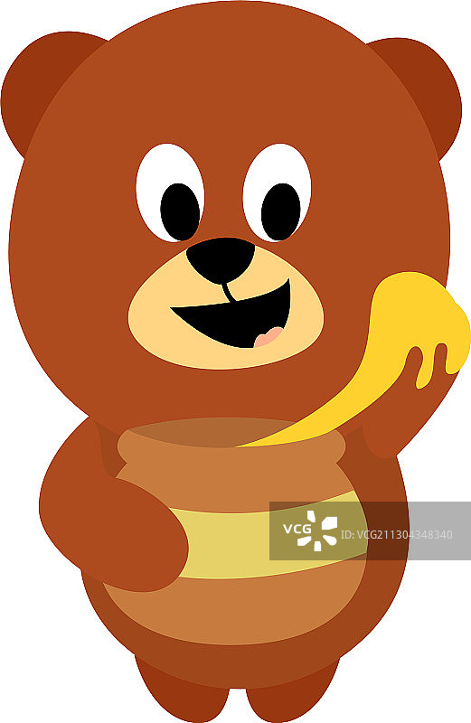 小熊在白色的背景上放一罐蜂蜜图片素材