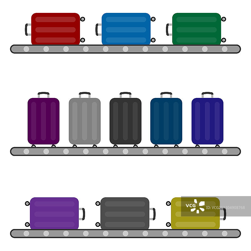 不同色彩的旅行袋，手提箱设置图片素材