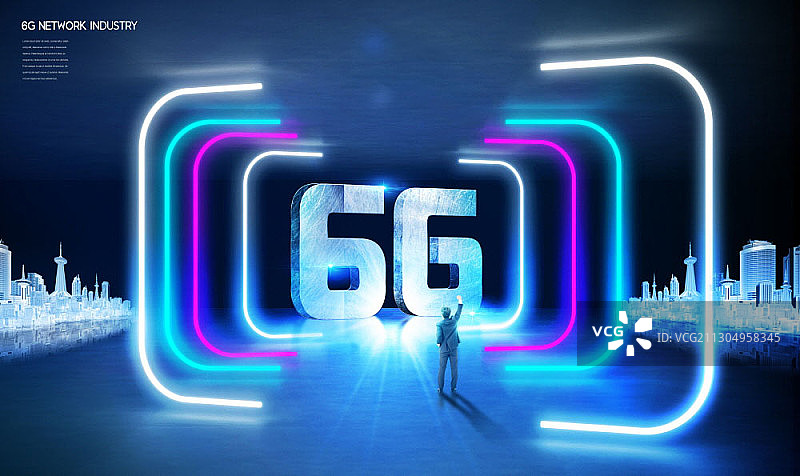 6G排版的未来主义背景与霓虹灯图片素材