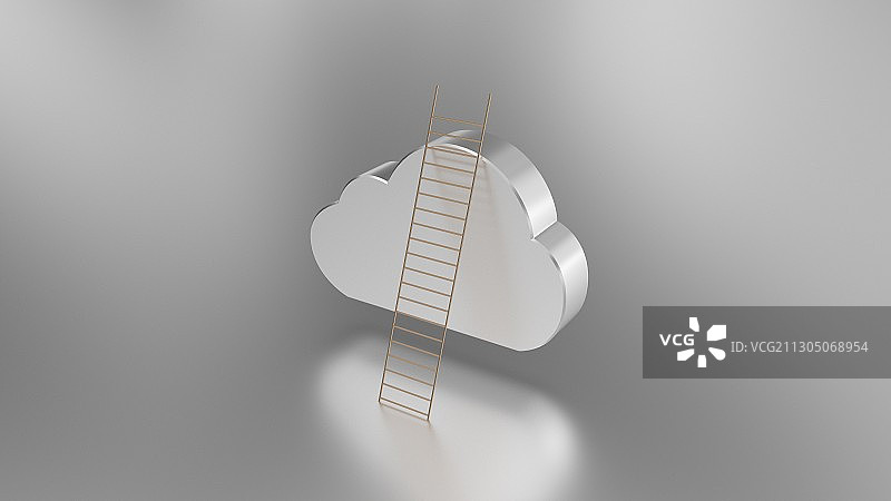 3D渲染靠着一把梯子的云朵图形创意场景图片素材