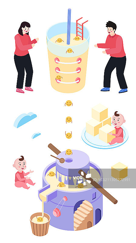 春节年俗插画-腊月二十五-磨豆腐图片素材