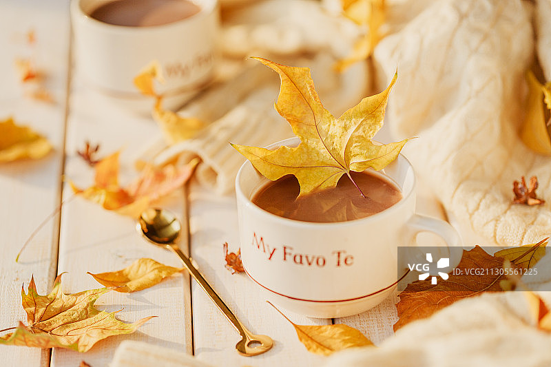 秋日午后暖茶—可可椰香奶茶图片素材