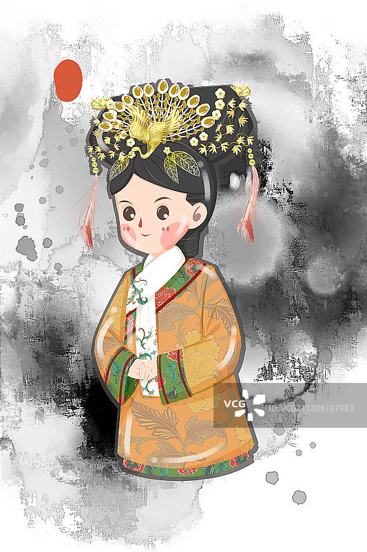 中国风可爱古代清朝宫廷女性公主格格贵妃插画图片素材