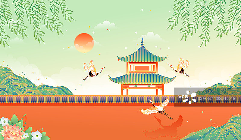 国潮风北京故宫复古宫墙矢量插画图片素材