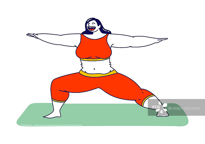 胖女孩穿运动服从事健身或瑜伽图片素材