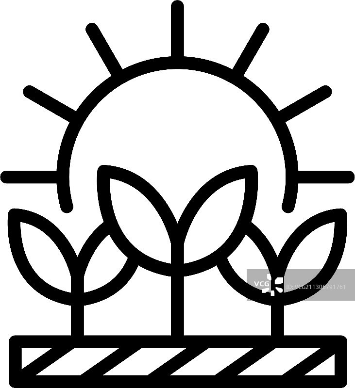 植物下太阳图标轮廓风格图片素材