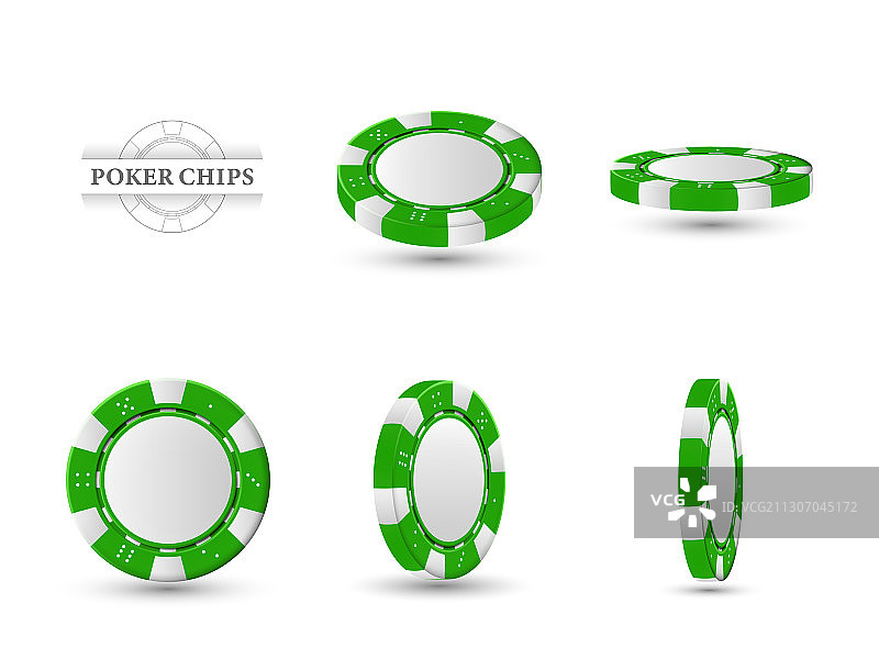 扑克筹码在不同位置的绿色筹码图片素材
