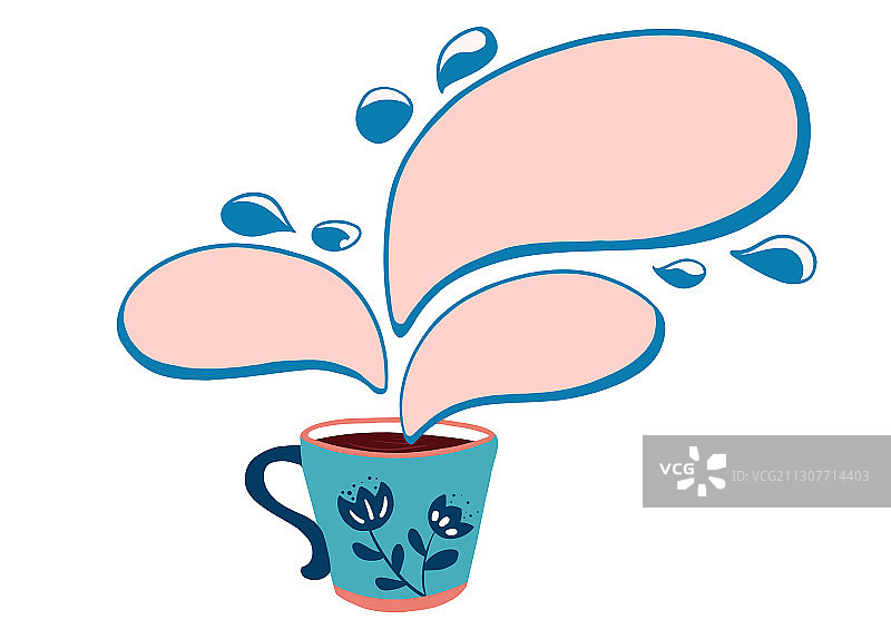 卡通茶杯水滴对话框插画图片素材