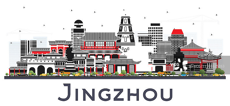 中国荆州城市天际线与彩色建筑图片素材