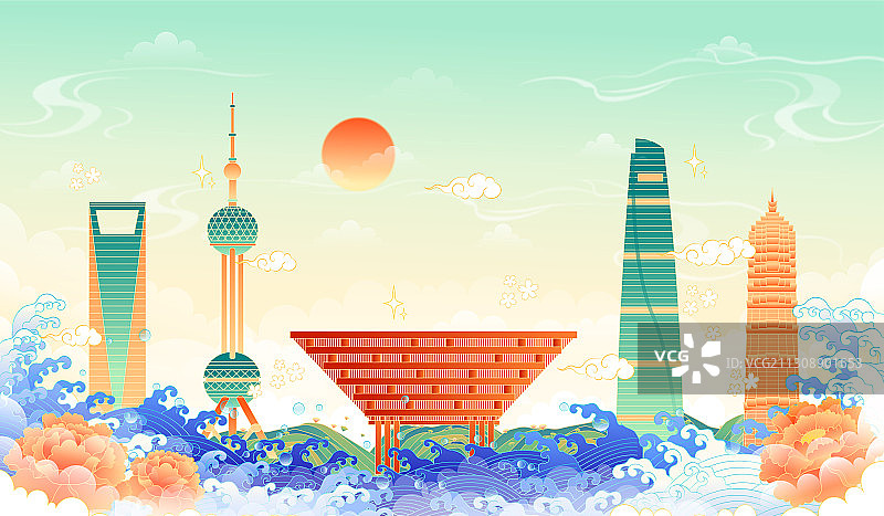 上海城市建筑矢量插画图片素材