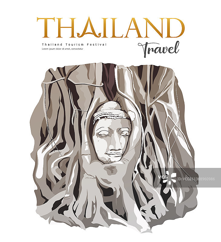 惊人的佛陀头在树根泰国图片素材