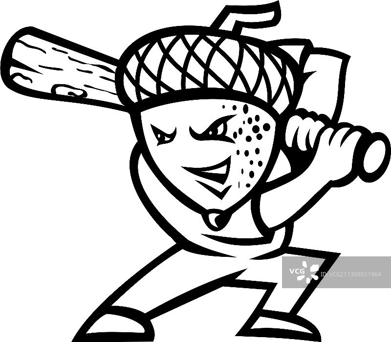 橡子或橡子棒球运动员的吉祥物图片素材