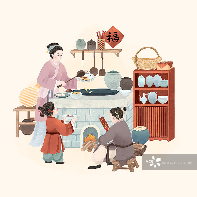 中国古代传统年俗大年初四吃折罗插画图片素材