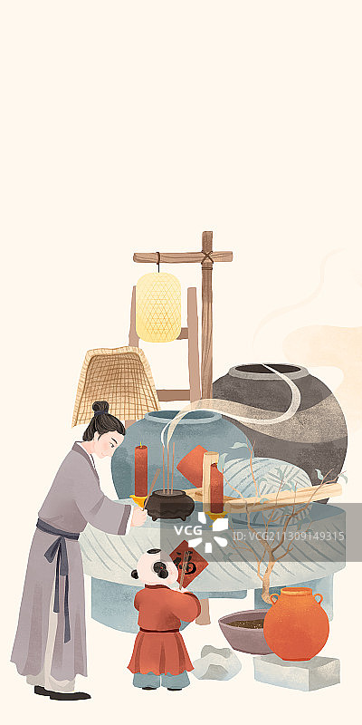 中国古代传统年俗大年初十祭祀石头插画图片素材