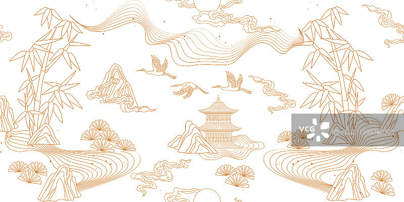 无缝的中国风线条山水底纹图片素材