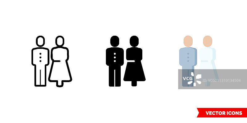 新婚夫妇图标3类型孤立标志图片素材